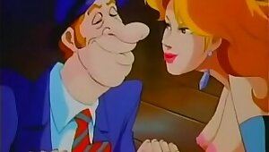 Busty cartoon streptease detective